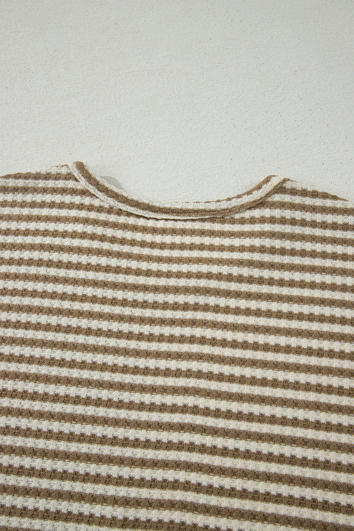 Brown Stripe Breathable Textured Knit Short 2pcs Set