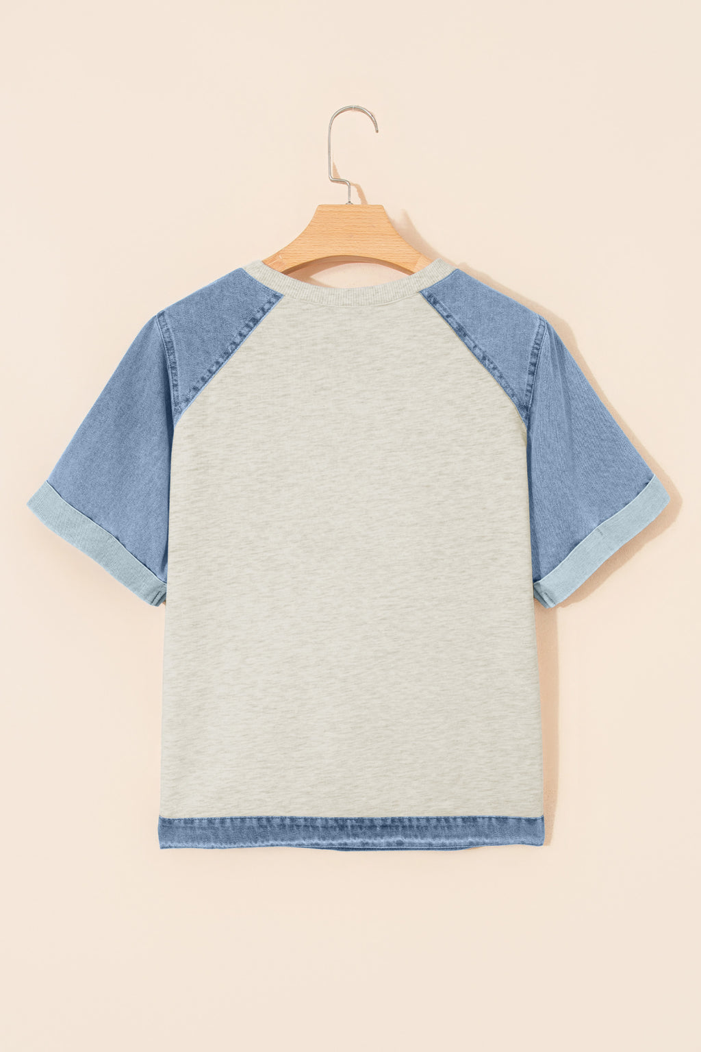 Parchment Denim Color Block Patchwork Round Neck Tee