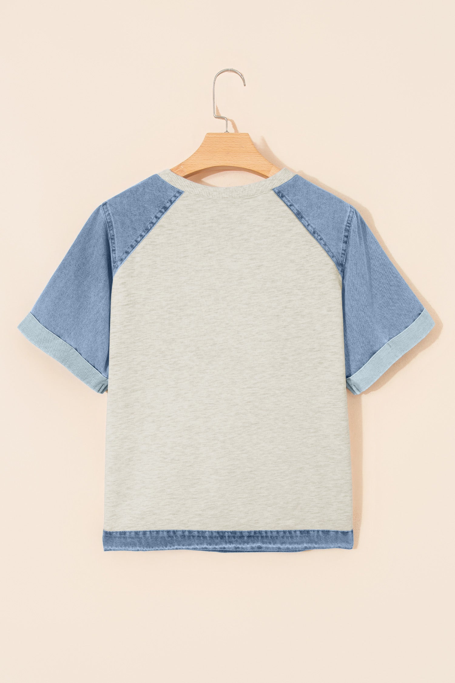 Parchment Denim Color Block Patchwork Round Neck Tee