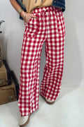 Red Gingham Plaid Tie Elastic Waist Shift Pants