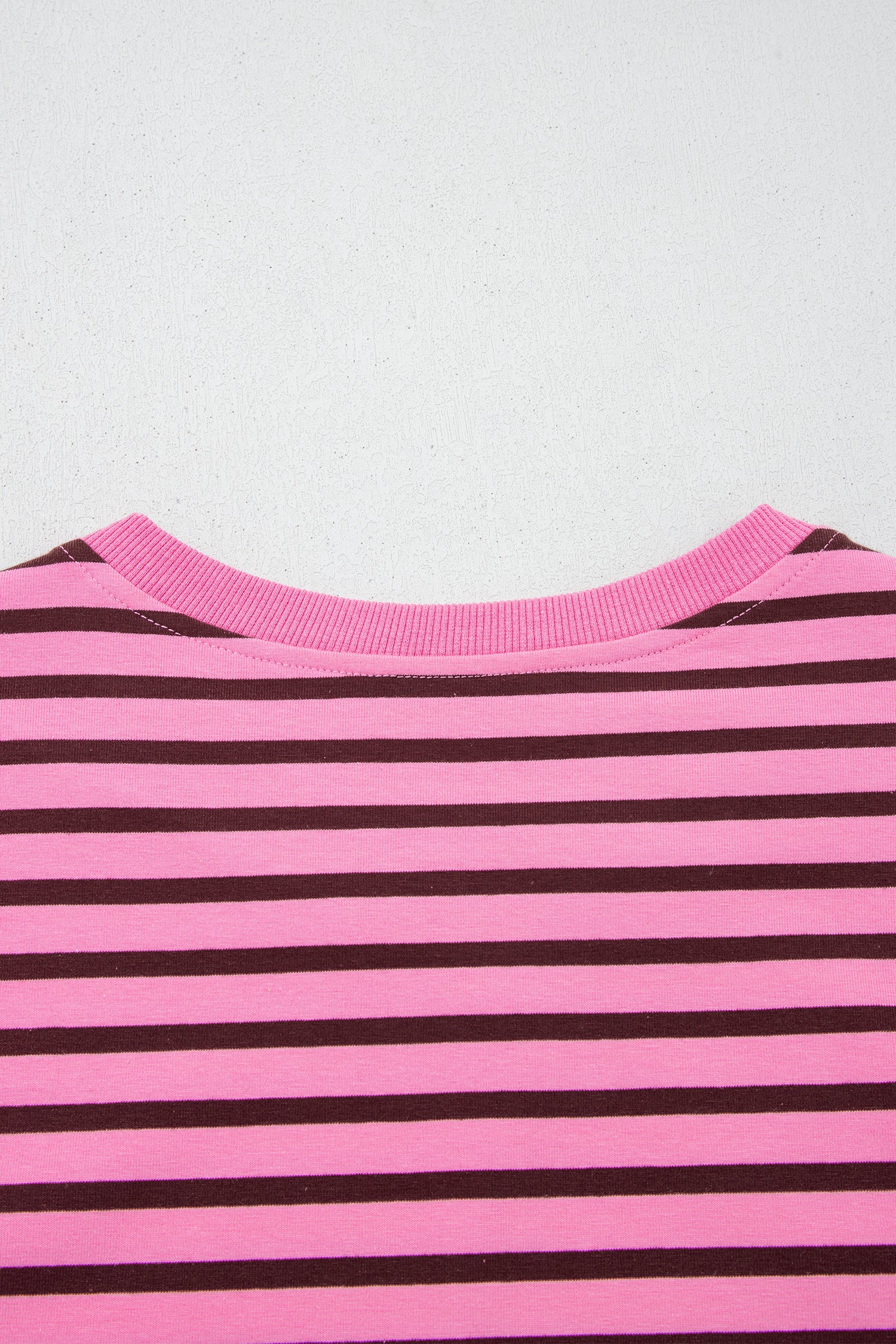 Pink Stripe V Neck Long Sleeve Drop Shoulder Blouse