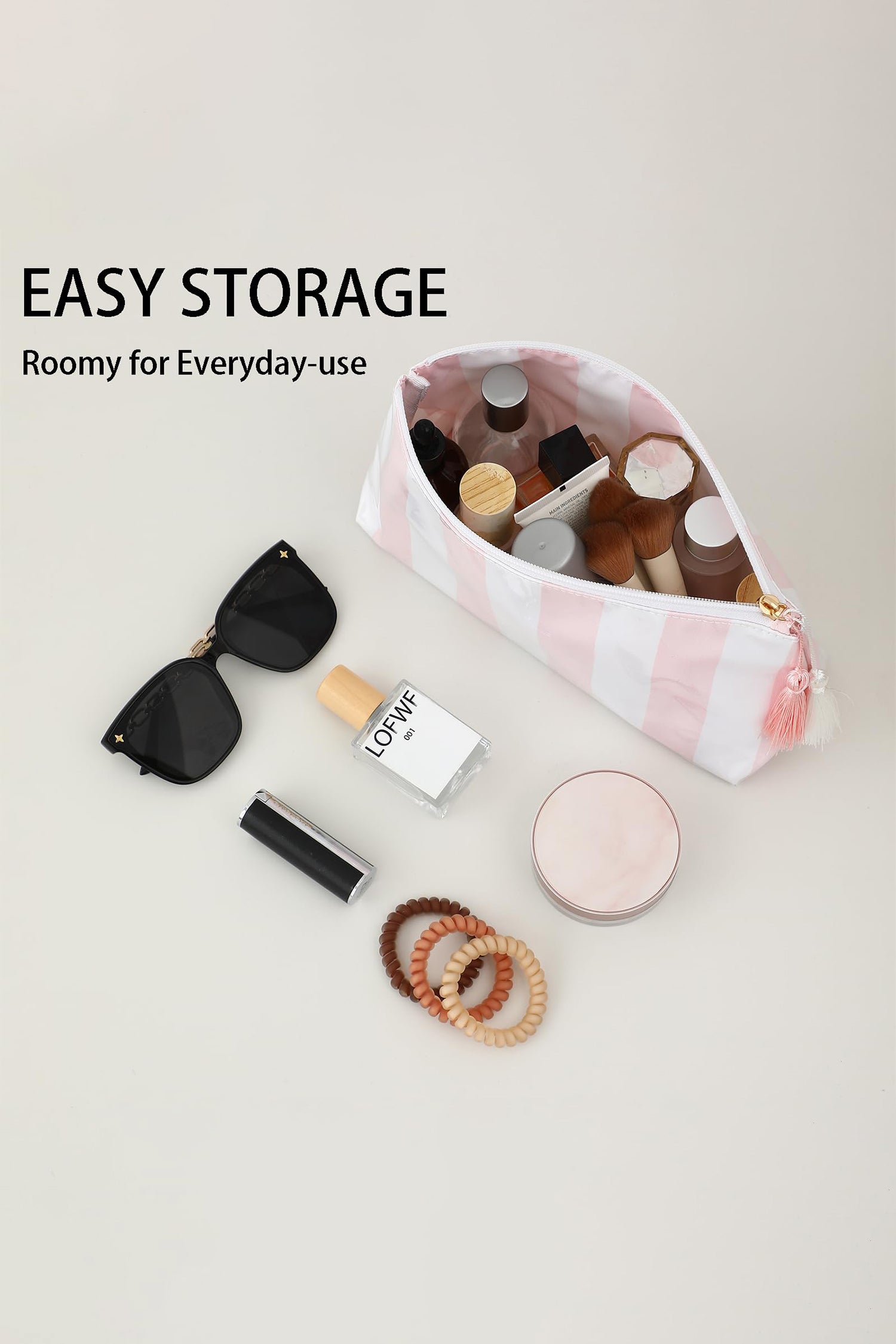 Carrot Striped Vinyl Waterproof Tassel Zipper Makeup Bag