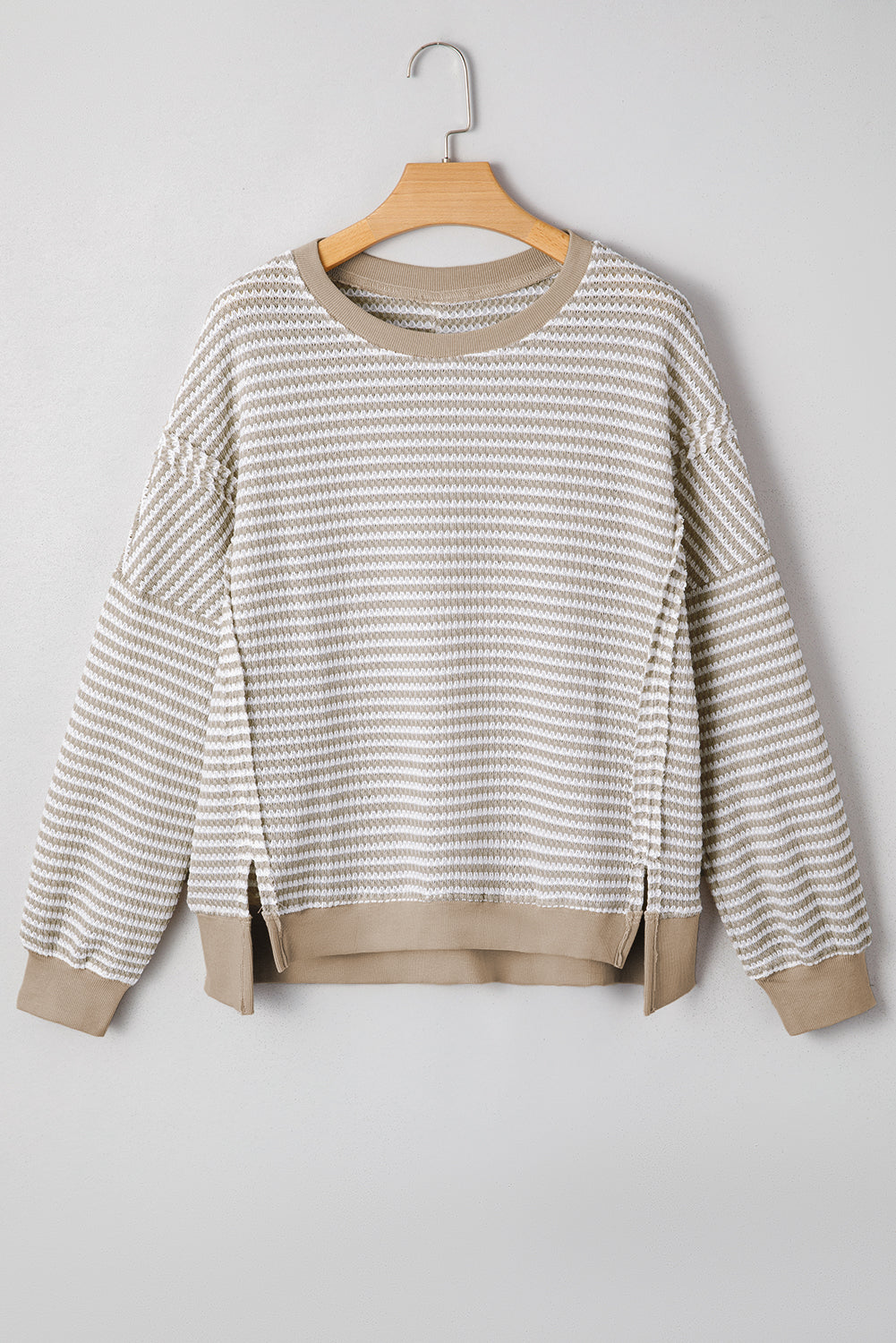 Black Stripe Ribbed Trim Drop Shoulder Long Sleeve Oversize Top