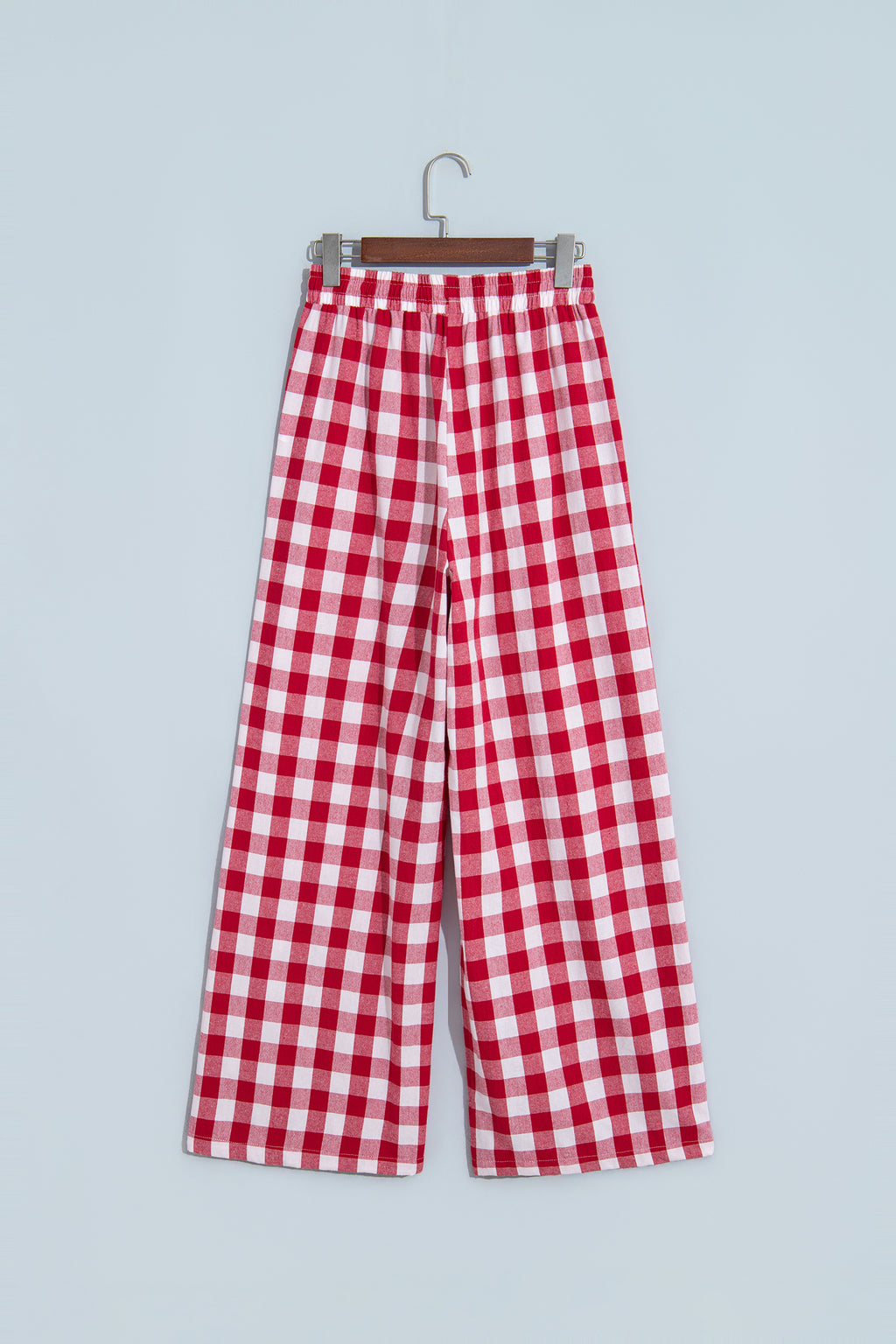 Red Gingham Plaid Tie Elastic Waist Shift Pants