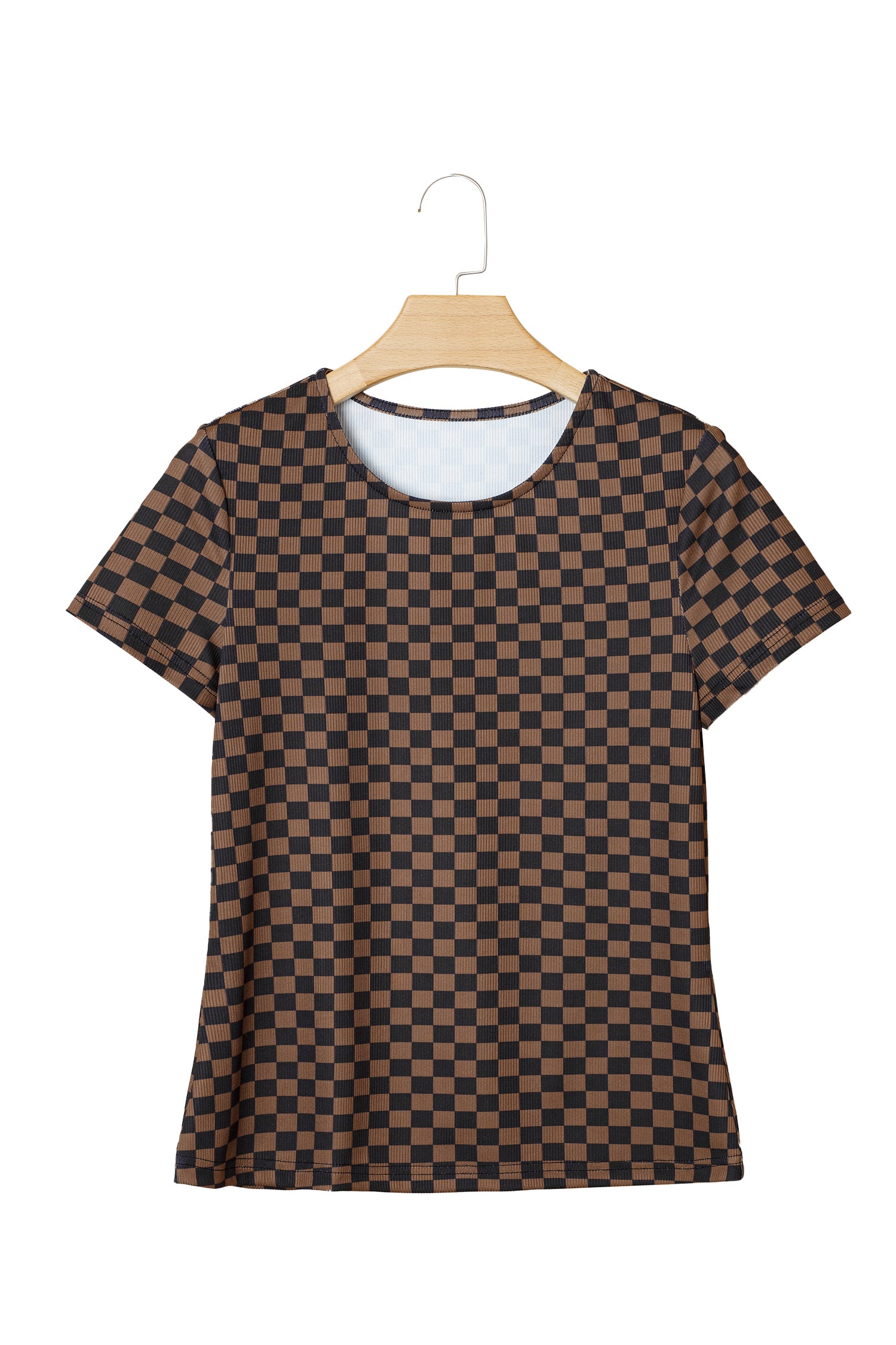 Black Checkerboard Round Neck Summer T Shirt