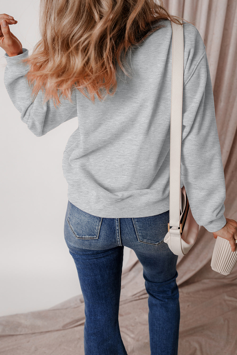 Black Solid Fleece Lined Drop Shoulder Terry Sweatshirt