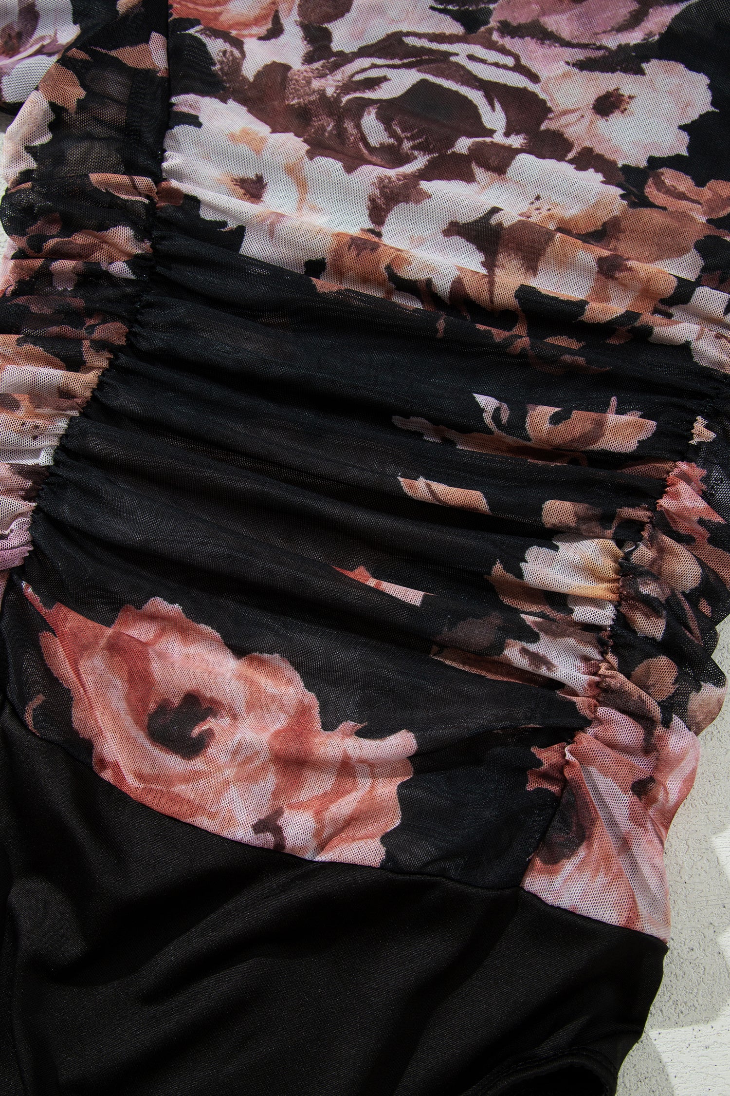 Brown Floral Mesh Long Sleeve High Neck Bodysuit