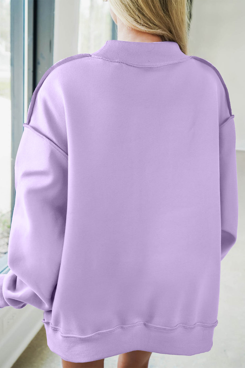 Meadow Mist Green JESUS Letter Patch Graphic Exposed Seam Mock Neck Baggy Sweatshirt