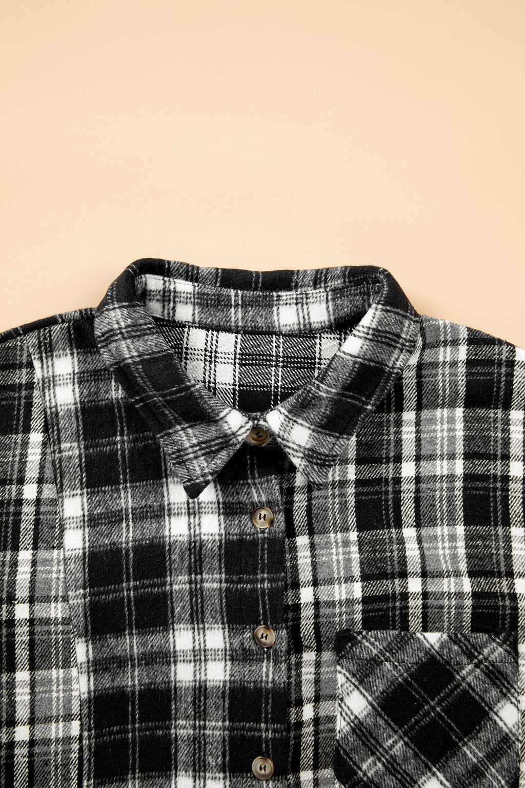 Black Plaid Long Sleeve V Neck Shift Plus Size Shirt Jacket
