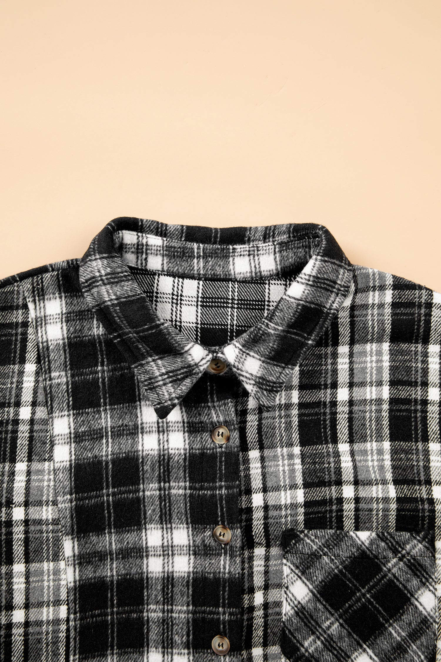 Black Plaid Long Sleeve V Neck Shift Plus Size Shirt Jacket