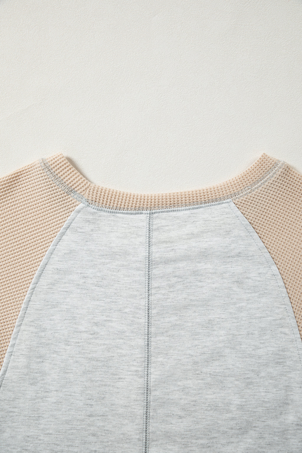 Light Grey Mixed Print Raglan Sleeve Patchwork Exposed Seam Pullover Top