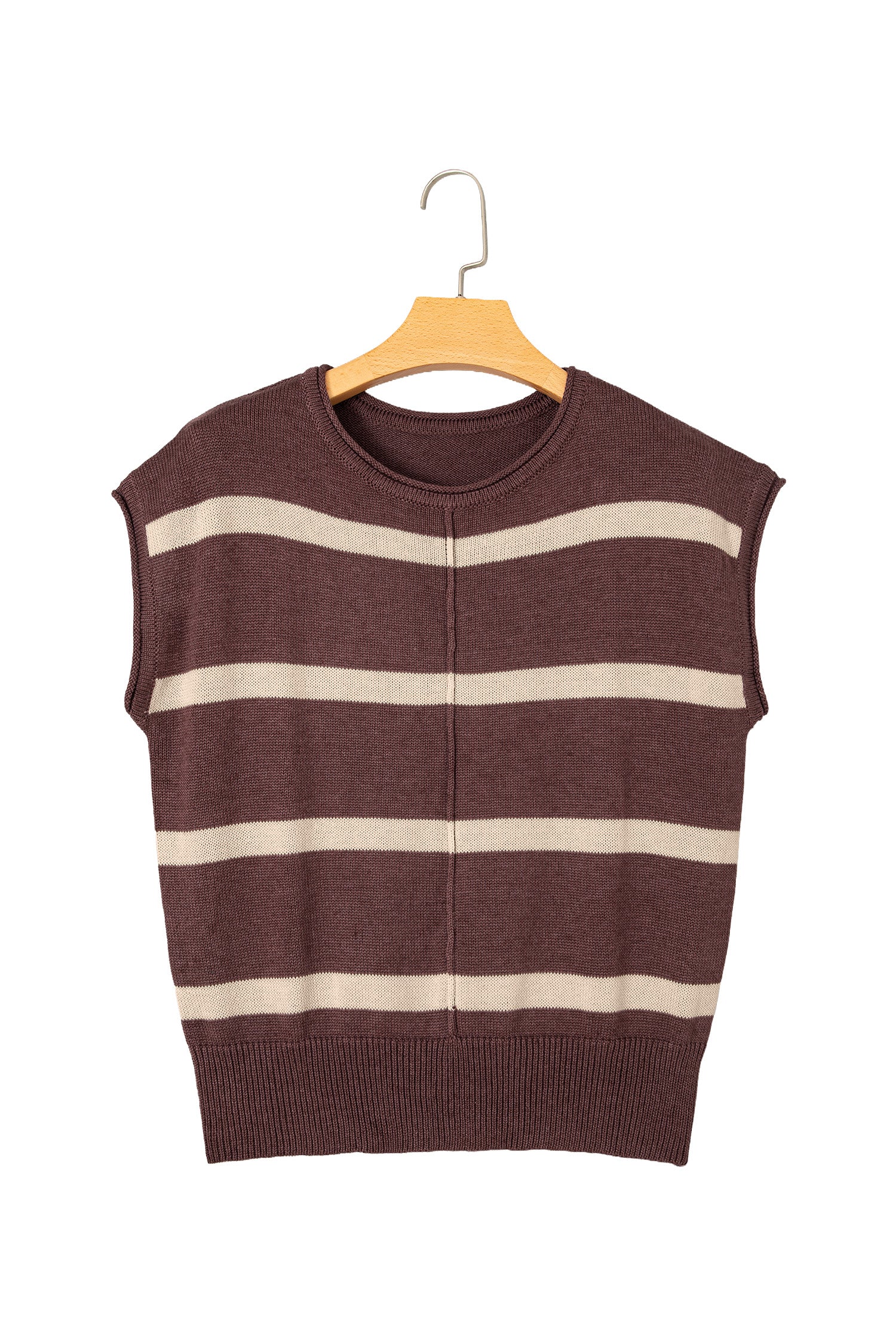 Brown Stripe Knit Western Short Sleeve Sweater
