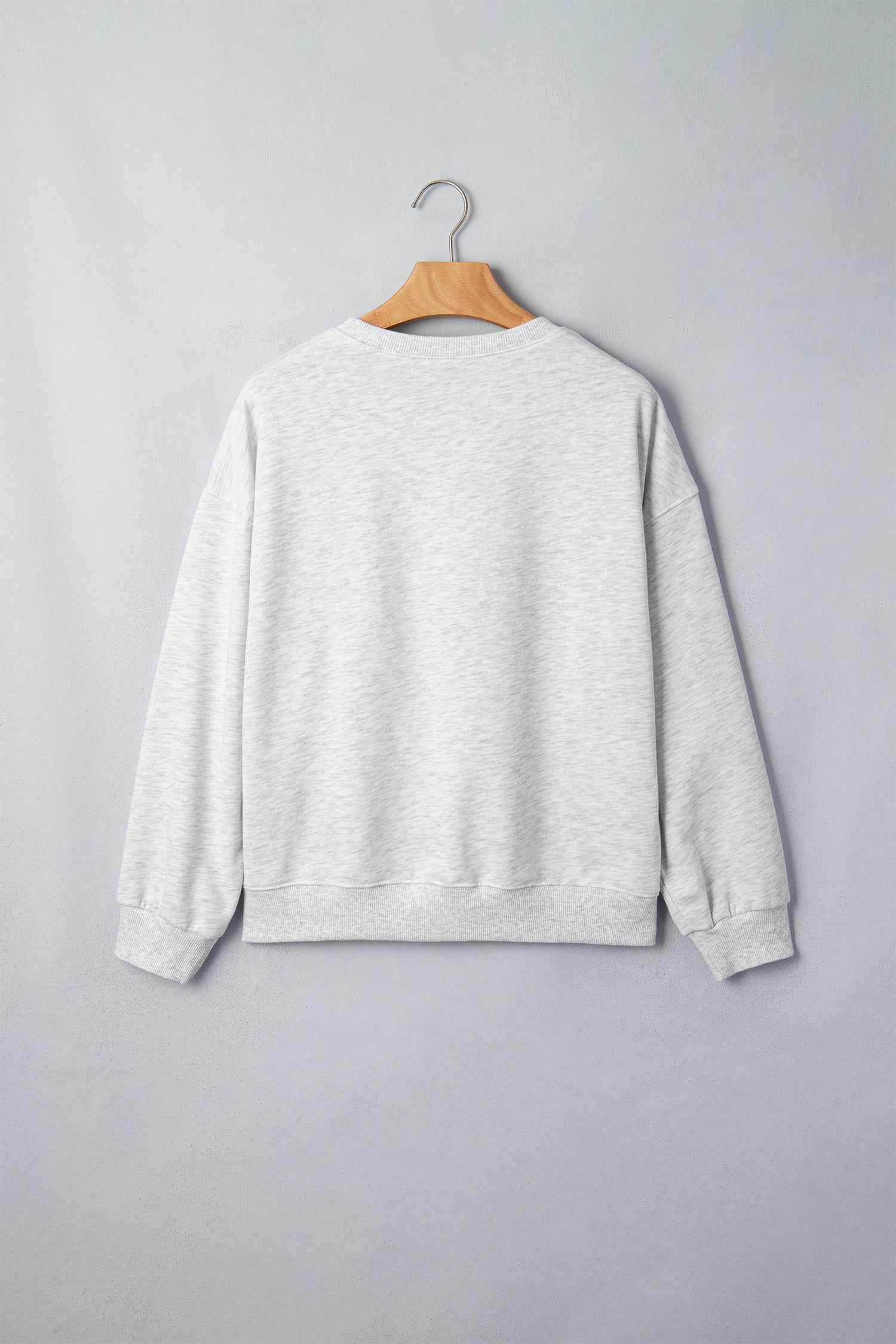 Light Grey Game Day Letter Embroidery Long Sleeve Round Neck Sweatshirt