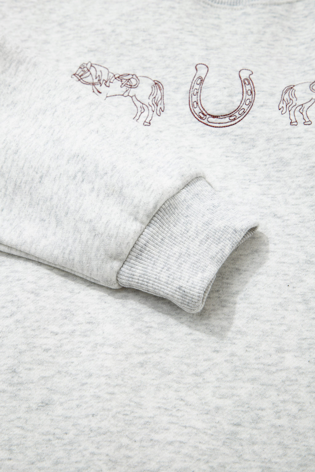 Light Grey Western Print Embroidered Casual Sweatshirt