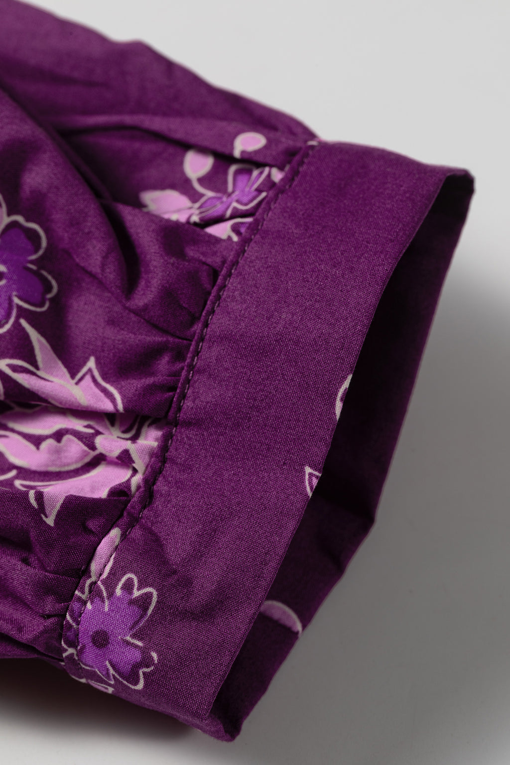 Purple Floral Print Button-Up Long Puff Sleeve Loose Shirt