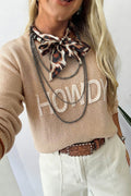 Parchment Corder HOWDY Letter Graphic Crew Neck Relaxed Sweater