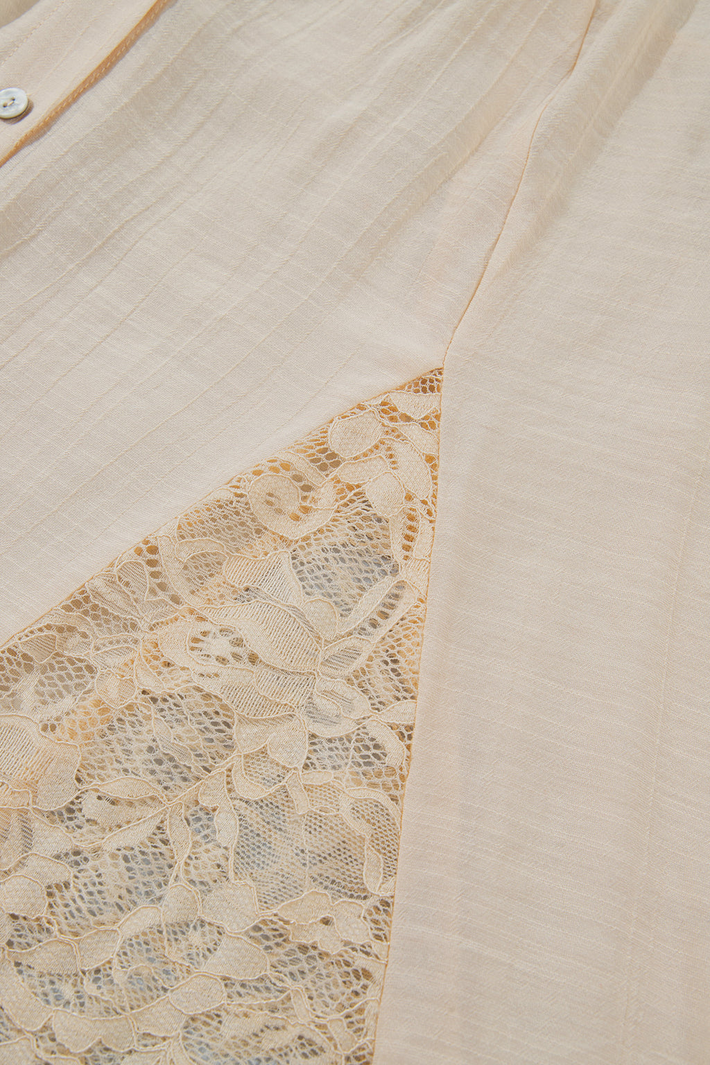 Oatmeal Sheer Lace Splicing Detail Bracelet Sleeve Loose Flowy Shirt