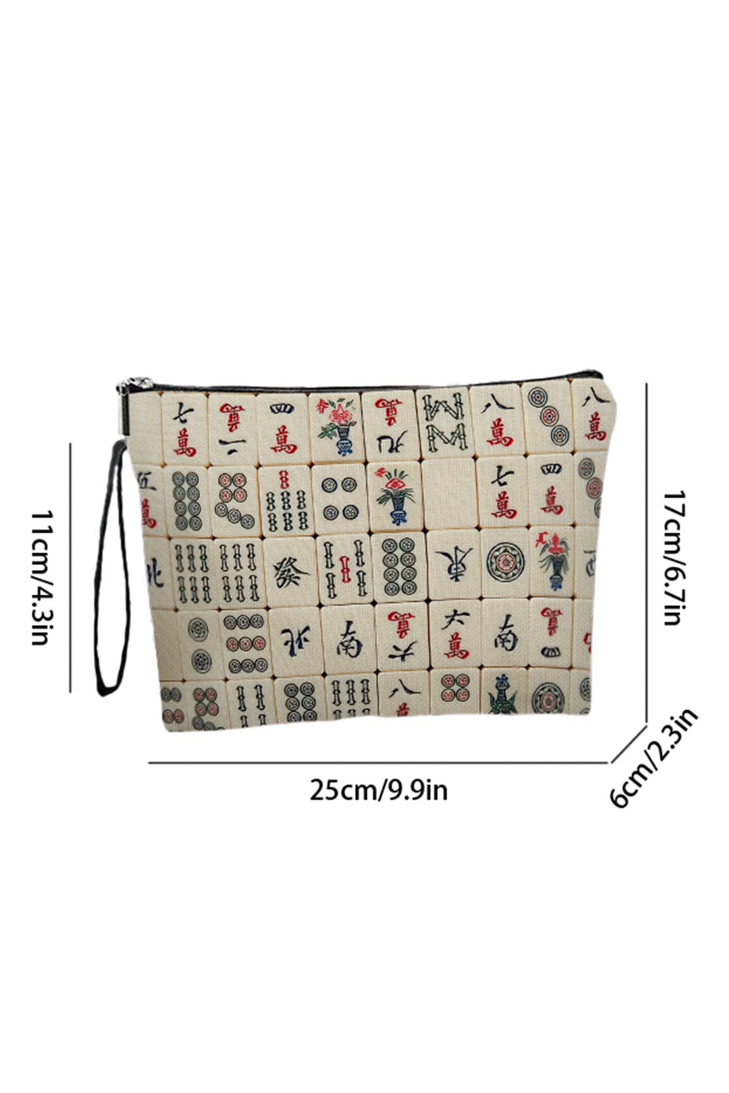 White Mahjong Pattern Printed Canvas Cosmetic Bag