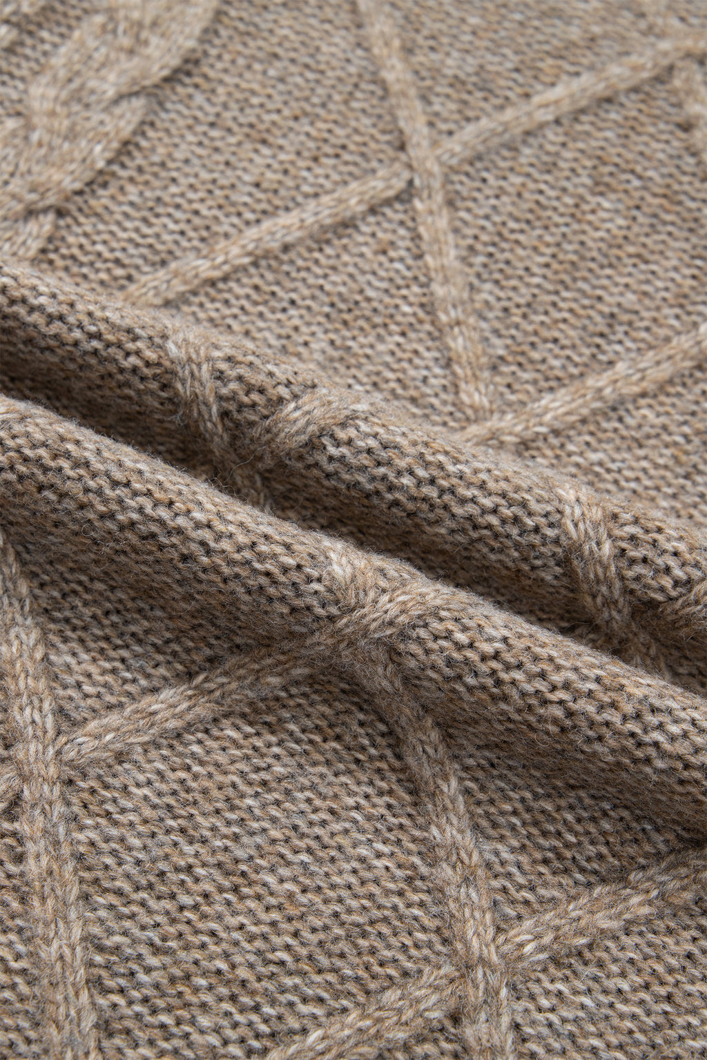 Dark Khaki High Neck Drop Shoulder Cable Knit Regular Length Sweater