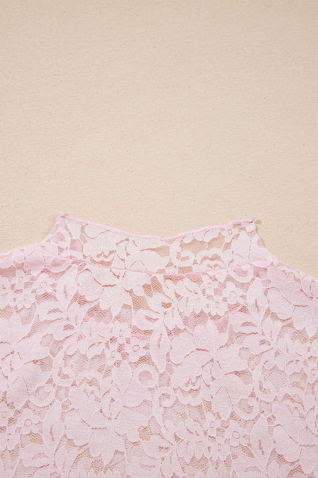 Light Pink Floral Lace Long Sleeve Stand Neck Pullover Top