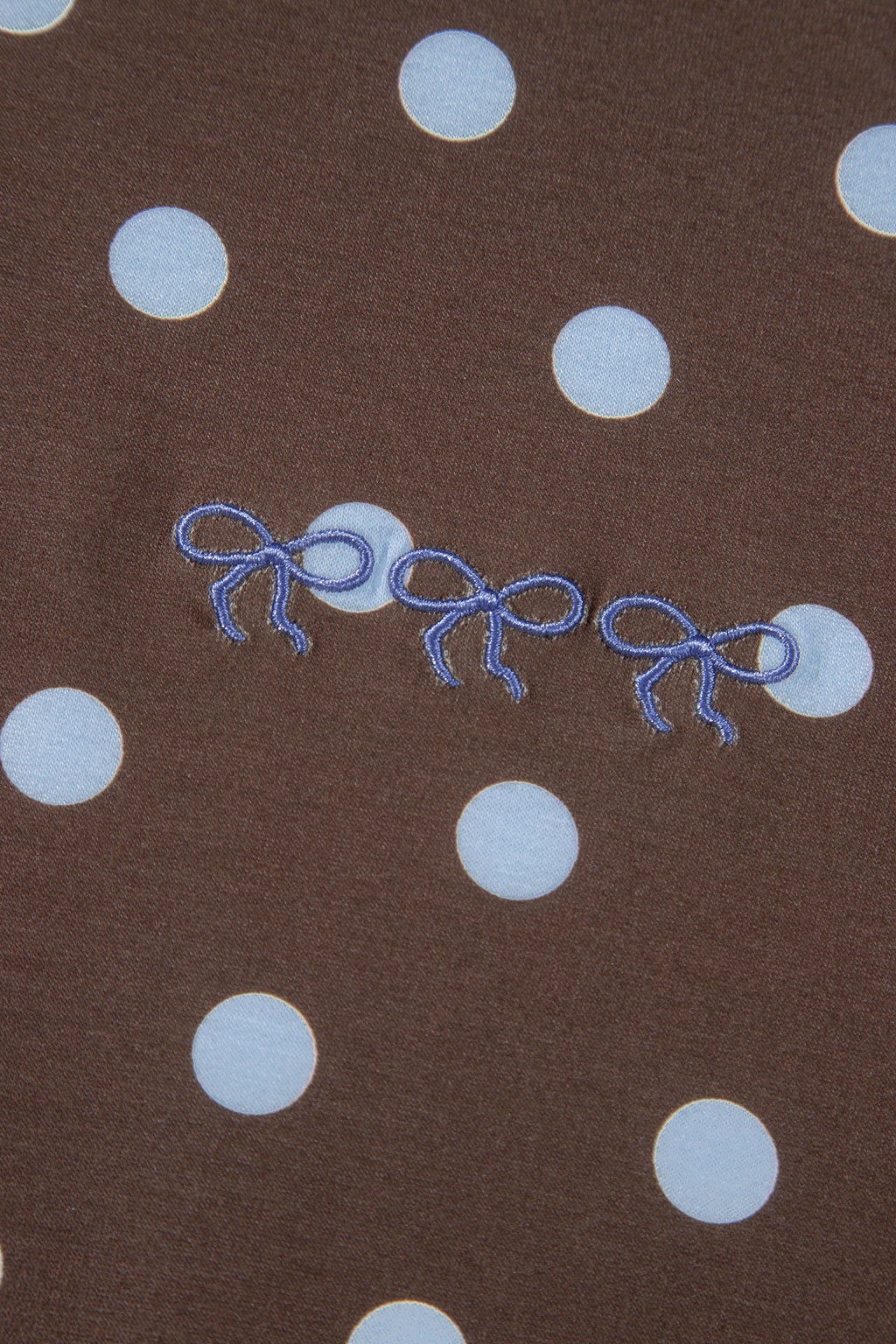 Brown Polka Dot Long Sleeve Pullover Embroidered Bow Detail 2pcs Skort Set