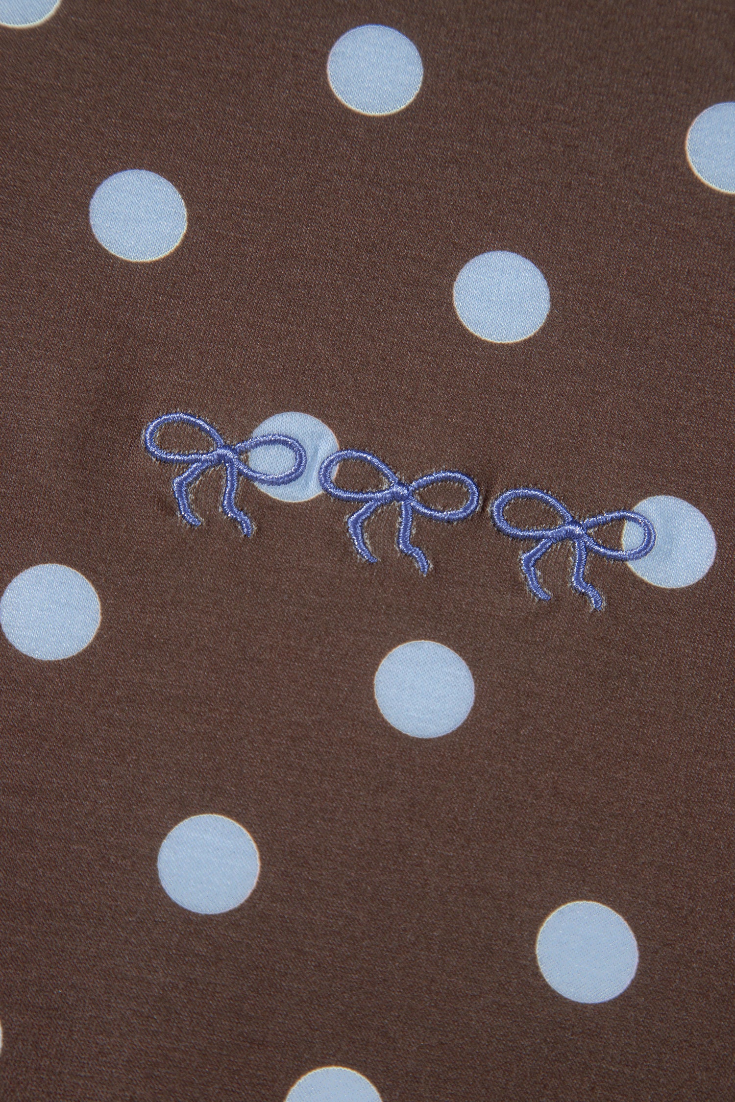 Brown Polka Dot Long Sleeve Pullover Embroidered Bow Detail 2pcs Skort Set
