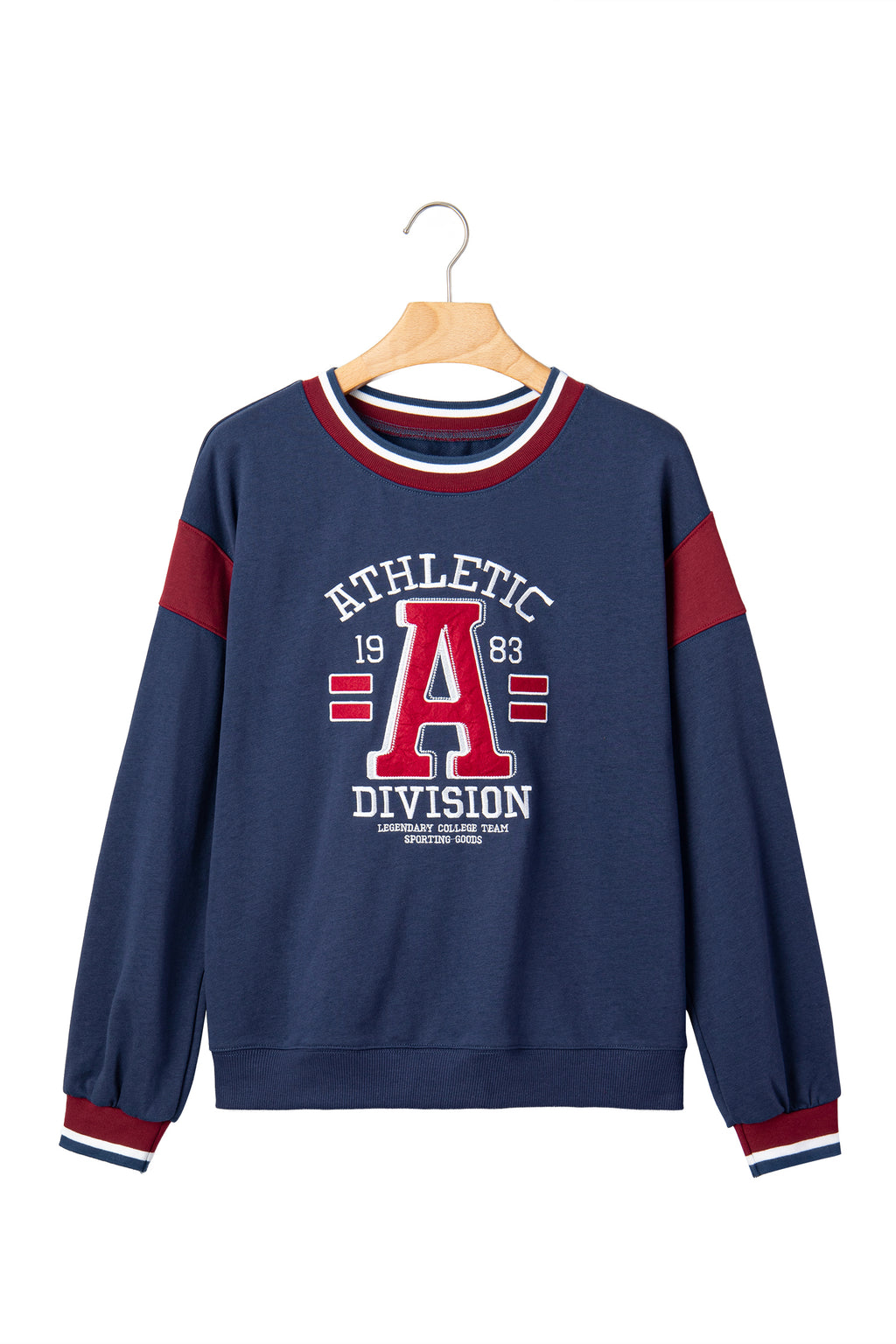 Sail Blue Patchwork Round Neck Long Sleeve Sweatshirt