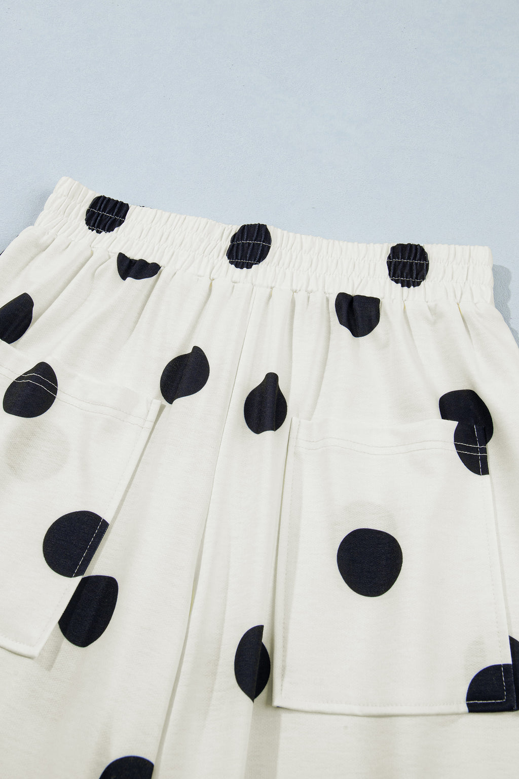 Sky Blue Polka Dot Wide Leg Elastic Waist Casual Pants