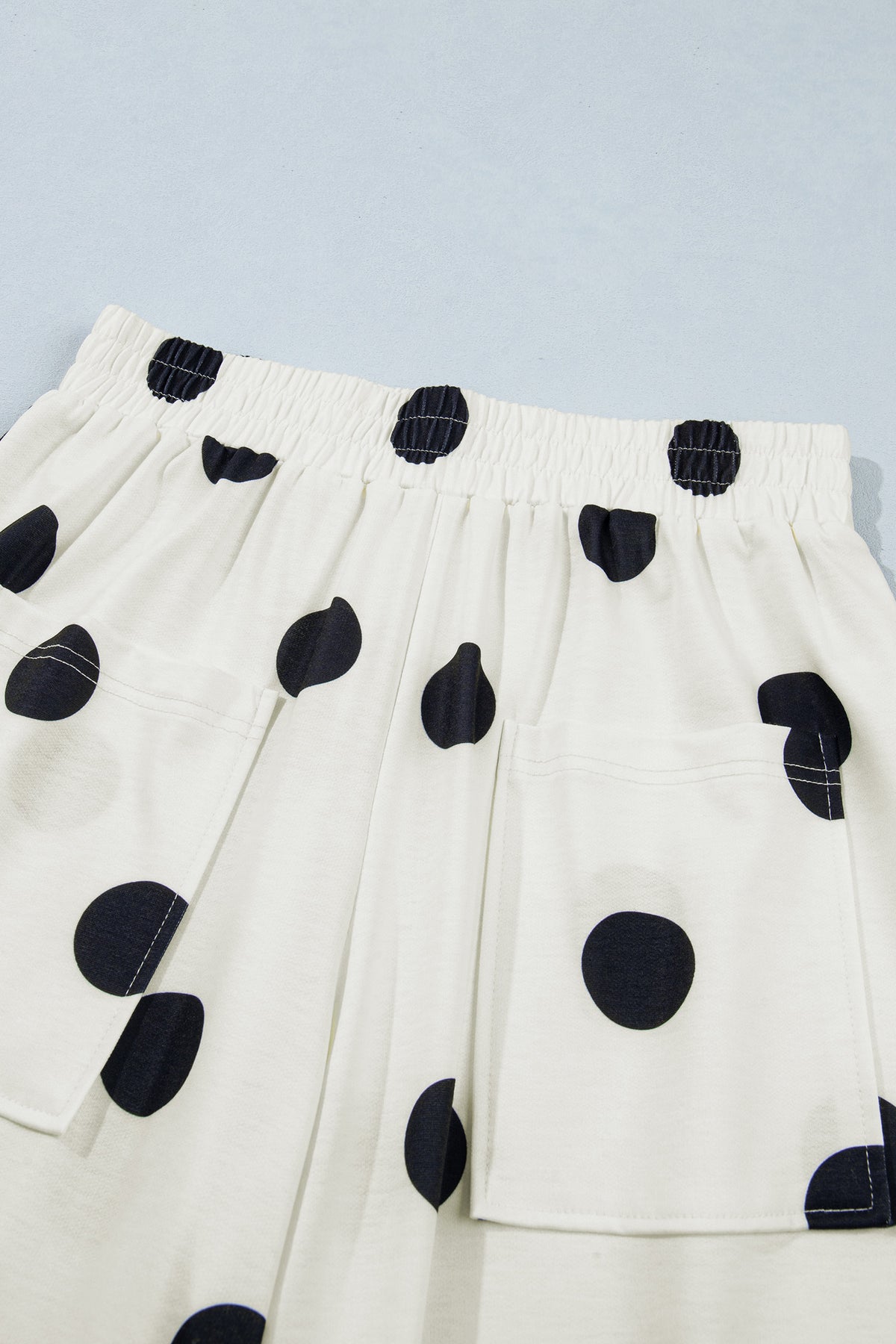 Sky Blue Polka Dot Wide Leg Elastic Waist Casual Pants