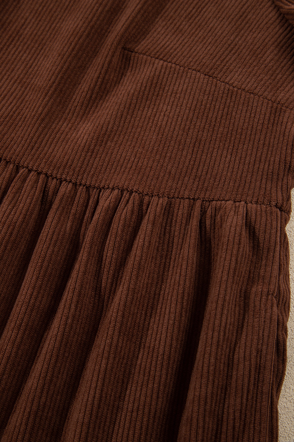 Coffee Winter Corduroy V Neck Long Sleeve Plus Size Mini Dress