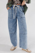 Ashleigh Blue Acid Wash Exposed Seam Drawstring Elastic Waist Barrel Jeans