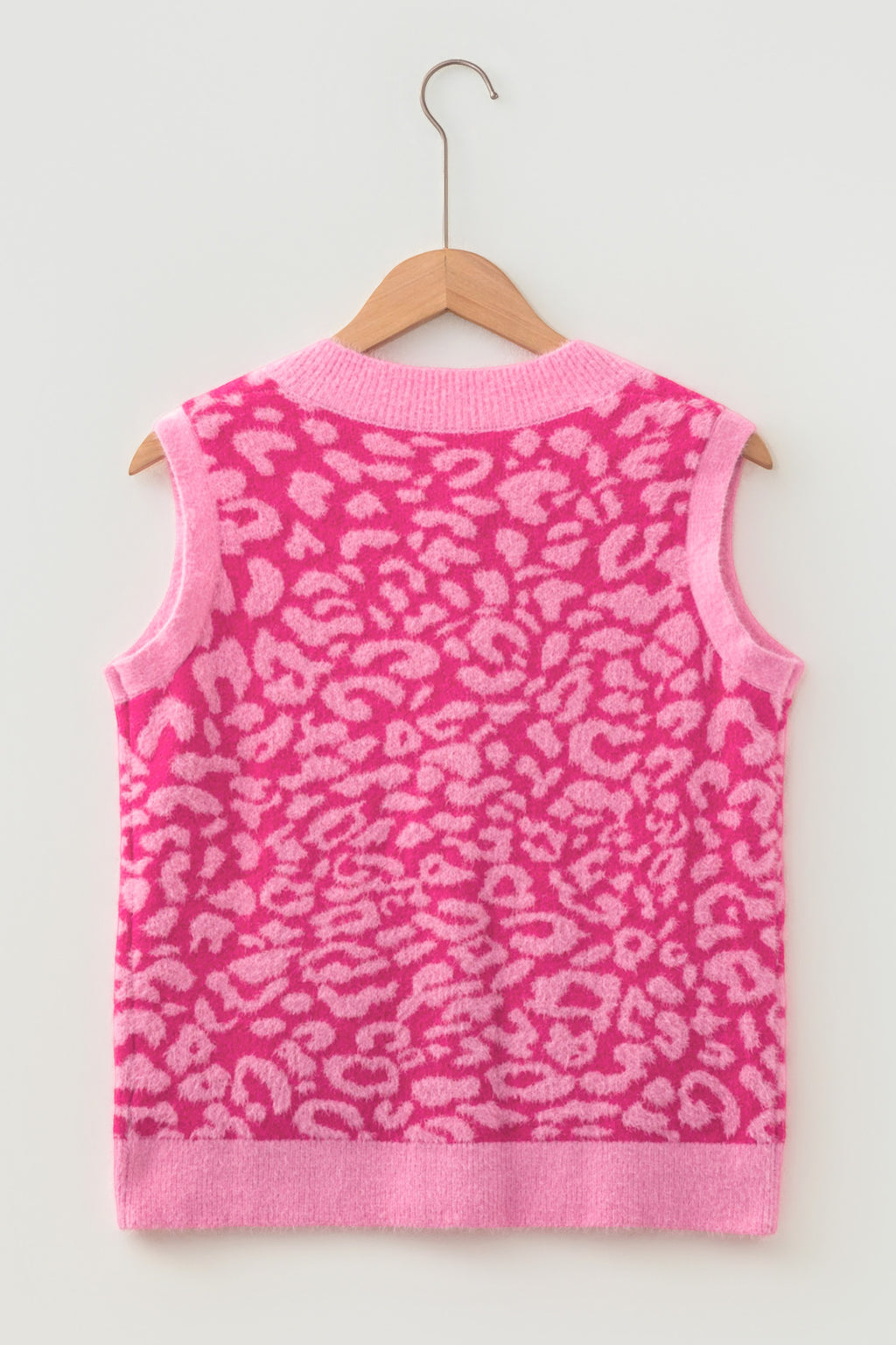 Pink Leopard Print Knit Sleeveless Regular Wash Sweater Vest