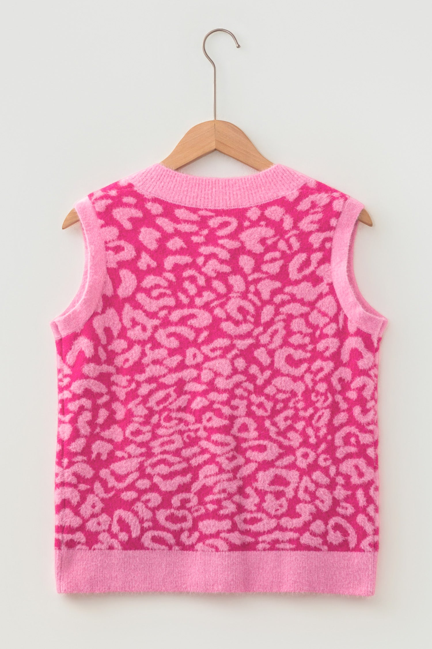 Pink Leopard Print Knit Sleeveless Regular Wash Sweater Vest