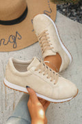 Beige Solid Color Faux Suede Lace-up Sneakers