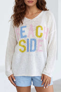 White V Neck Lightweight Knit BEACH SIDE Shift Tunic Sweater