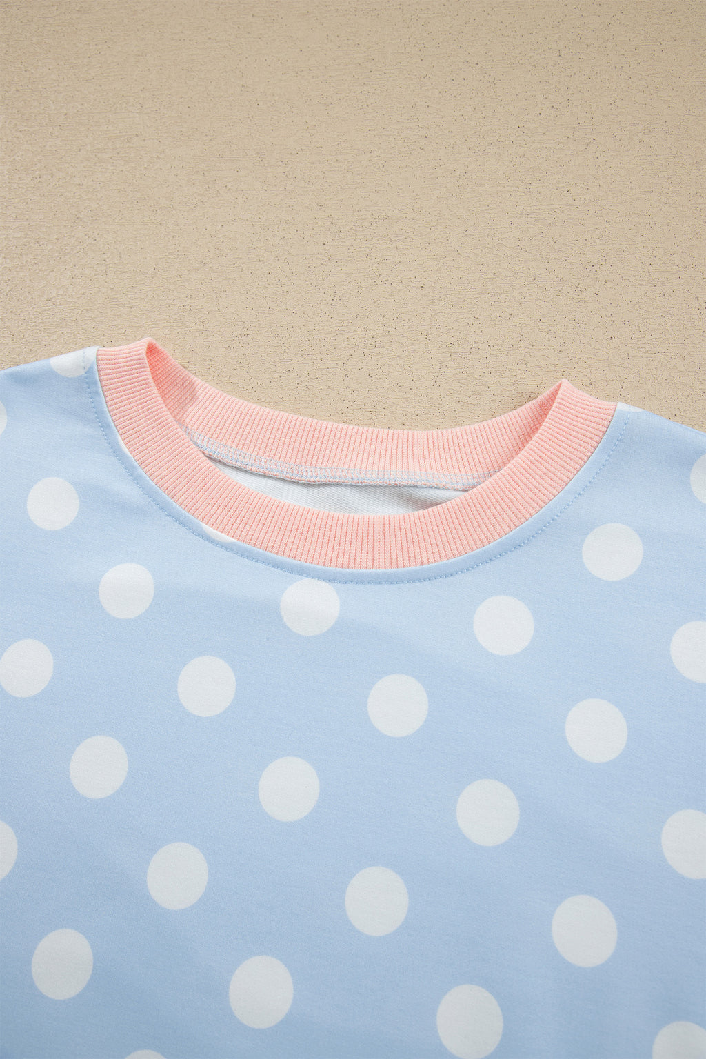Pink Polka Dot Contrast Trim Long Sleeve Top Drawstring Shift Pants Set
