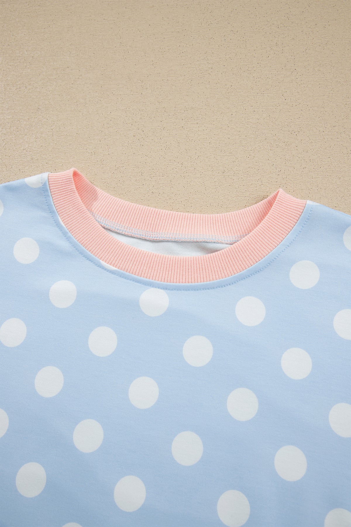 Pink Polka Dot Contrast Trim Long Sleeve Top Drawstring Shift Pants Set