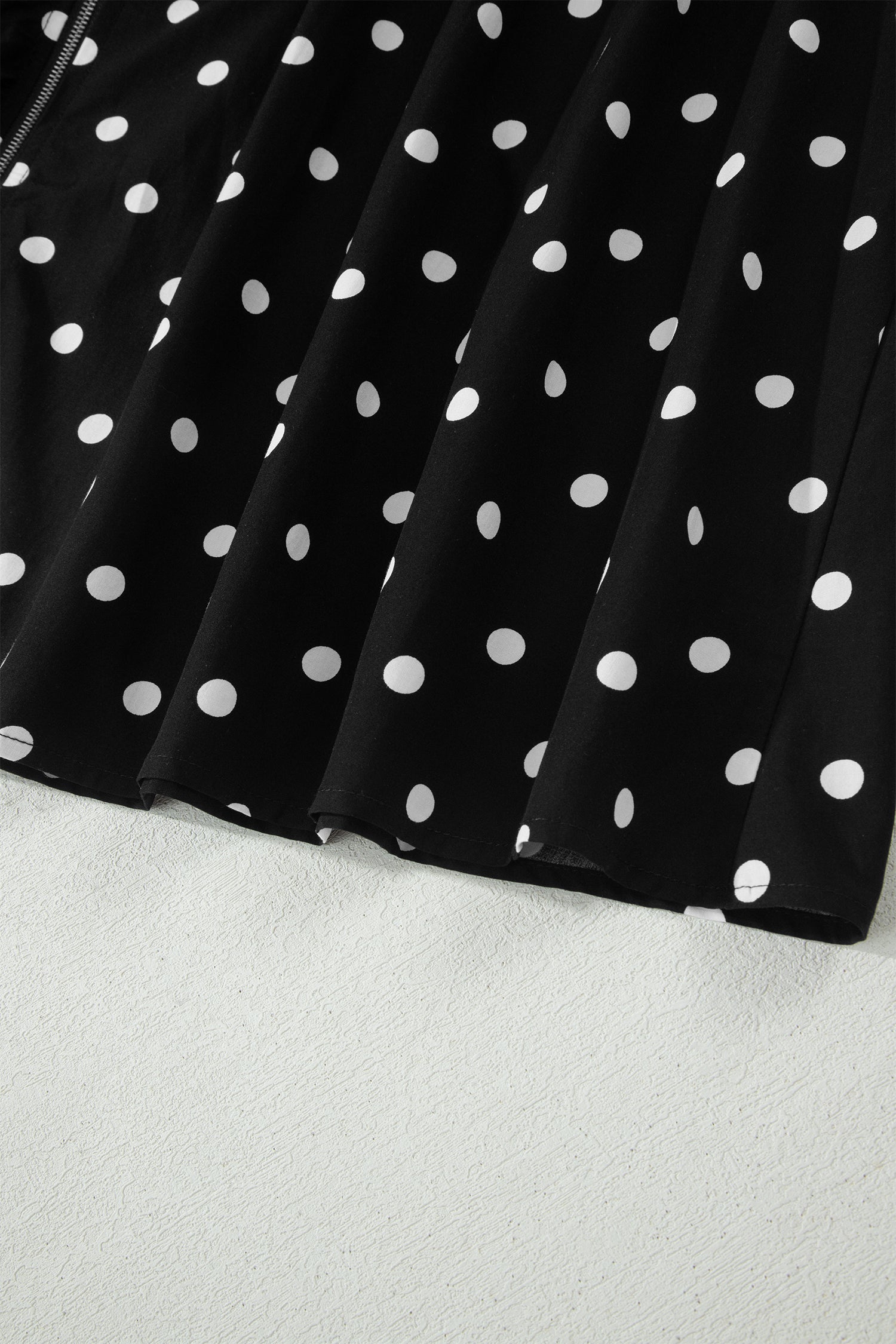 Black Polka Dot Print Contrast Trim V Neck Zip Up Sleeveless Dress
