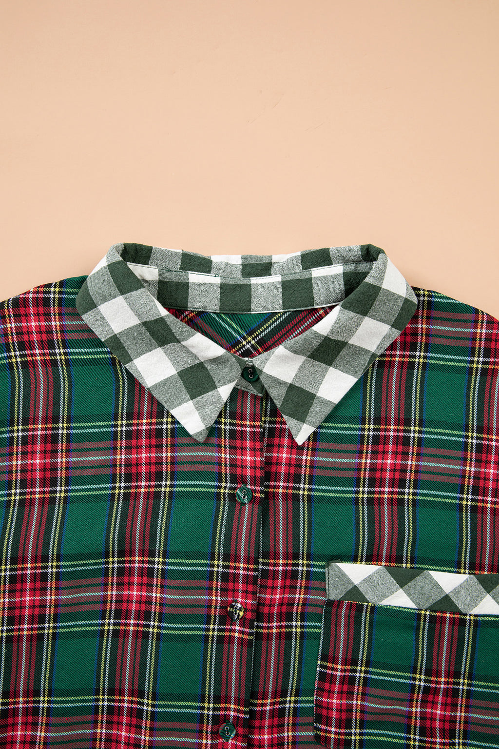 Green Plaid Long Sleeve Shift Plus Size Shirt