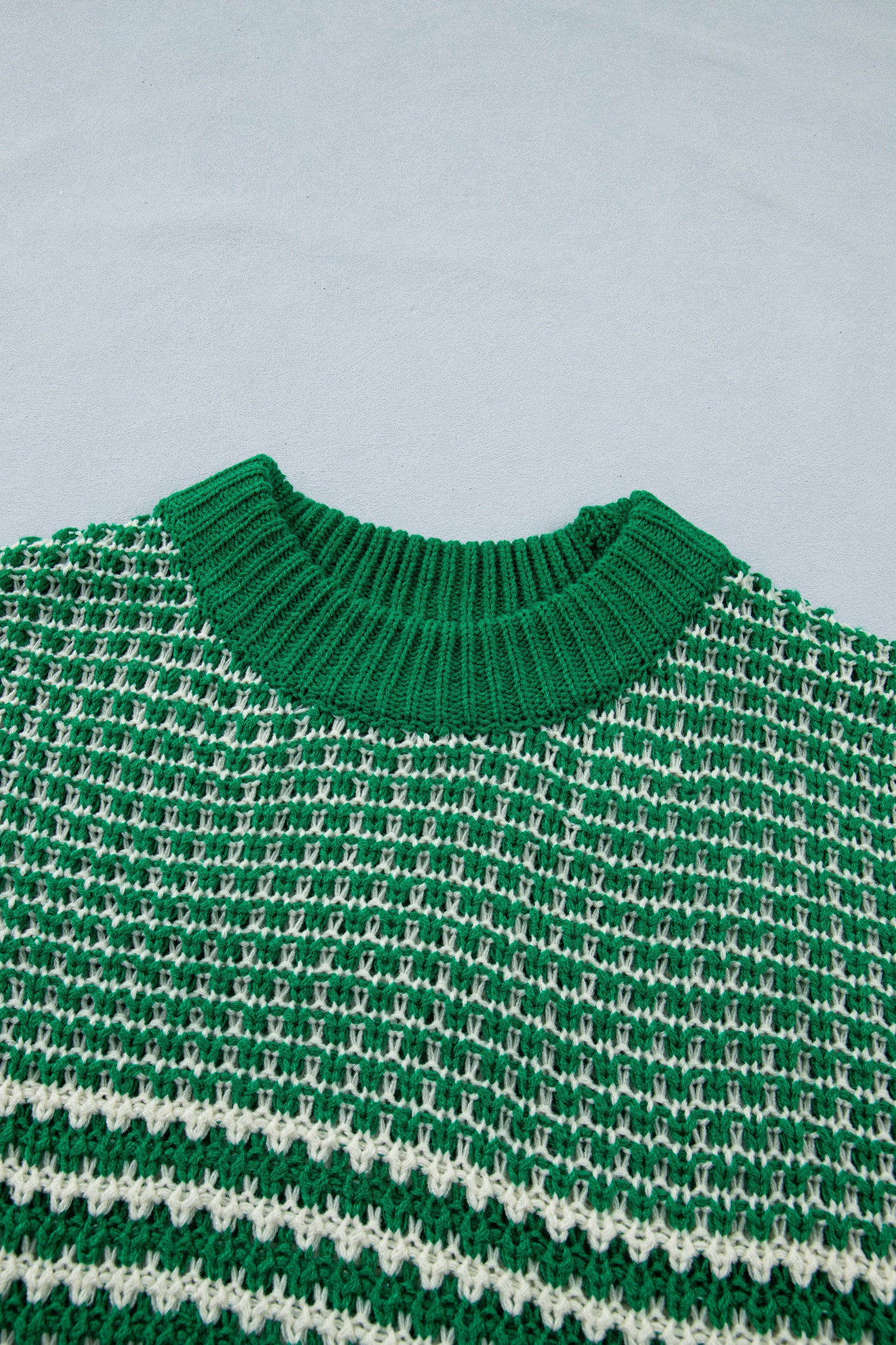 Green Stripe 3/4 Draped Sleeve Slouchy Sweater
