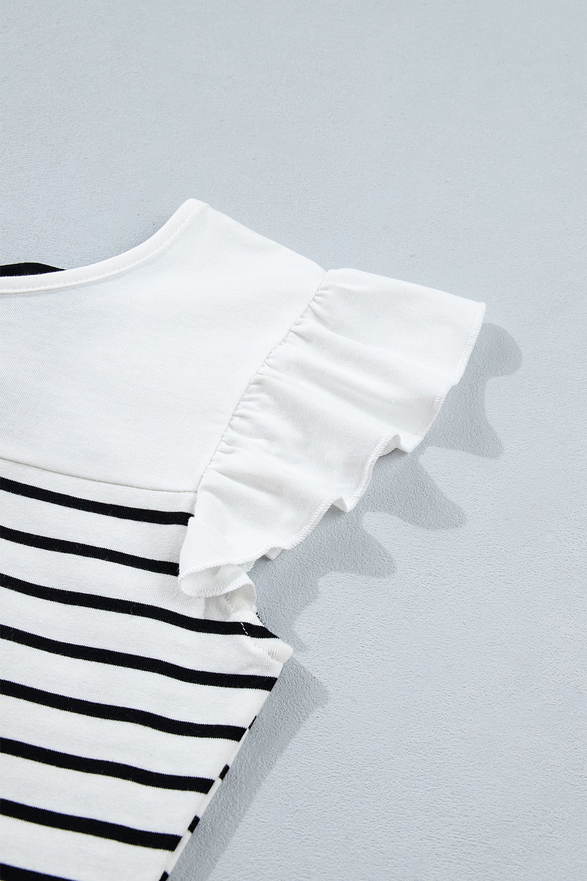 White Stripe Contrast Knot Back Ruffle Trim Tank Top