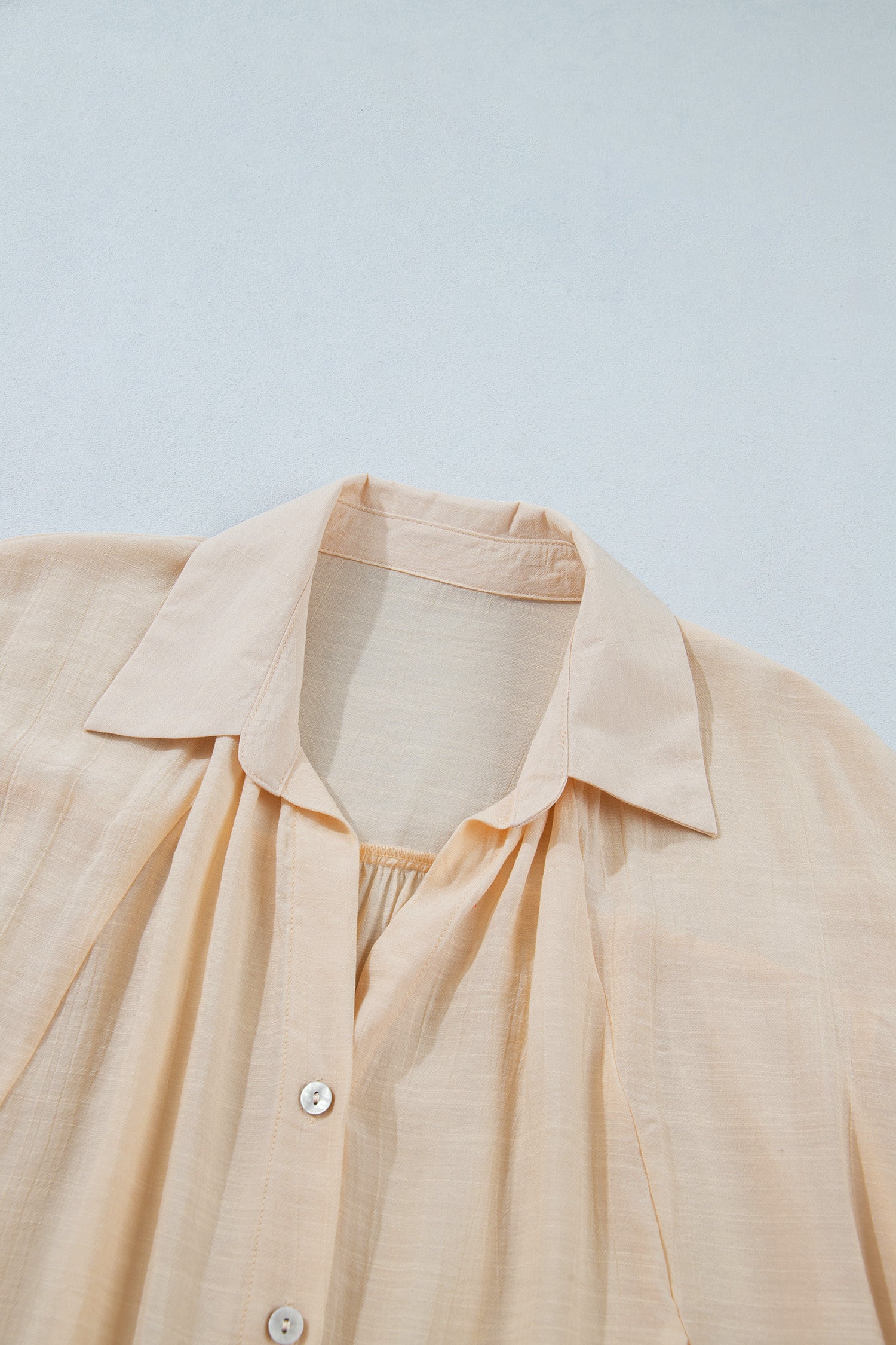 Oatmeal Sheer Lace Splicing Detail Bracelet Sleeve Loose Flowy Shirt