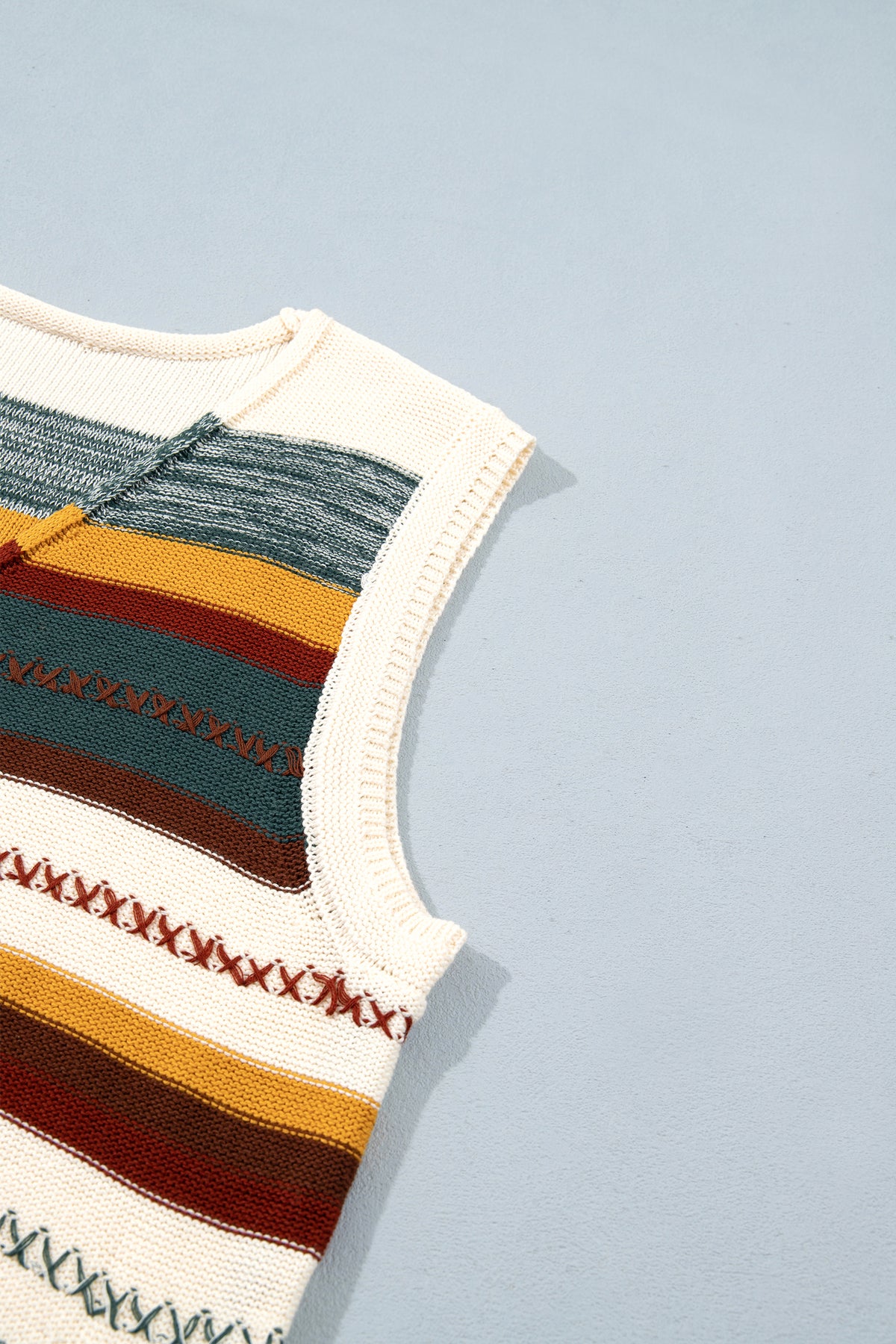 Multicolour Striped Button Front Sleeveless Knit Regular Fit Sweater Vest