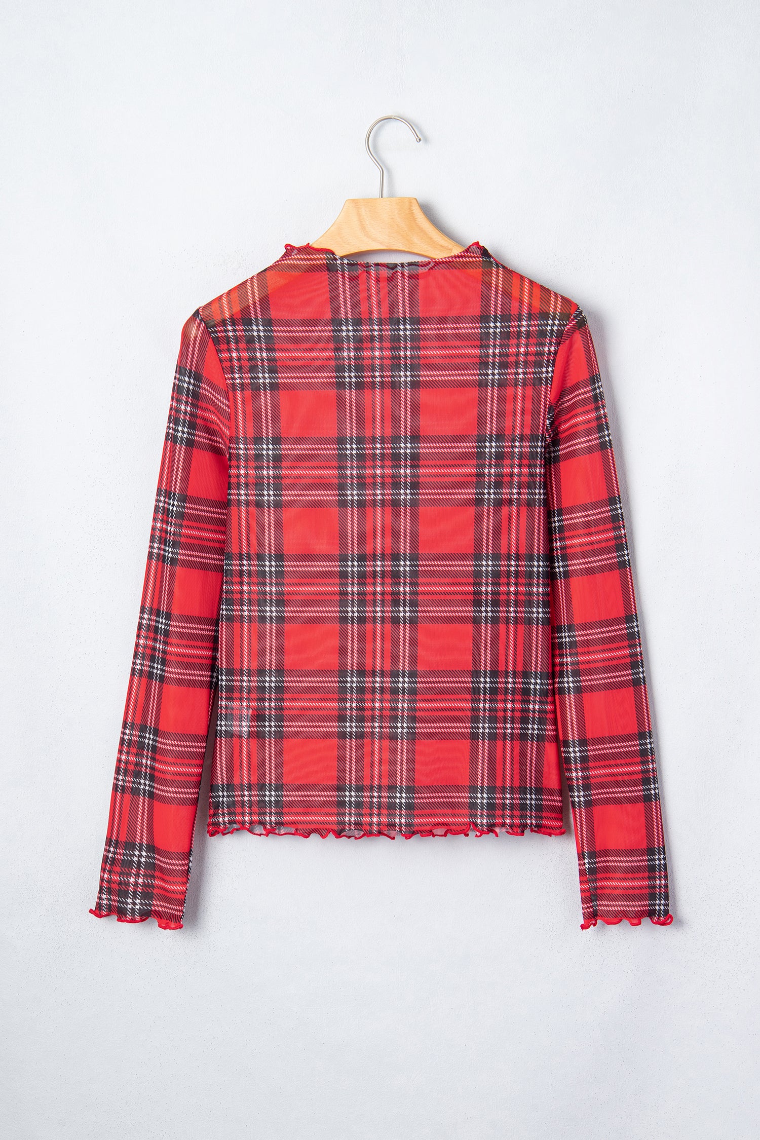 Red Plaid Round Neck Long Sleeve Pullover Top