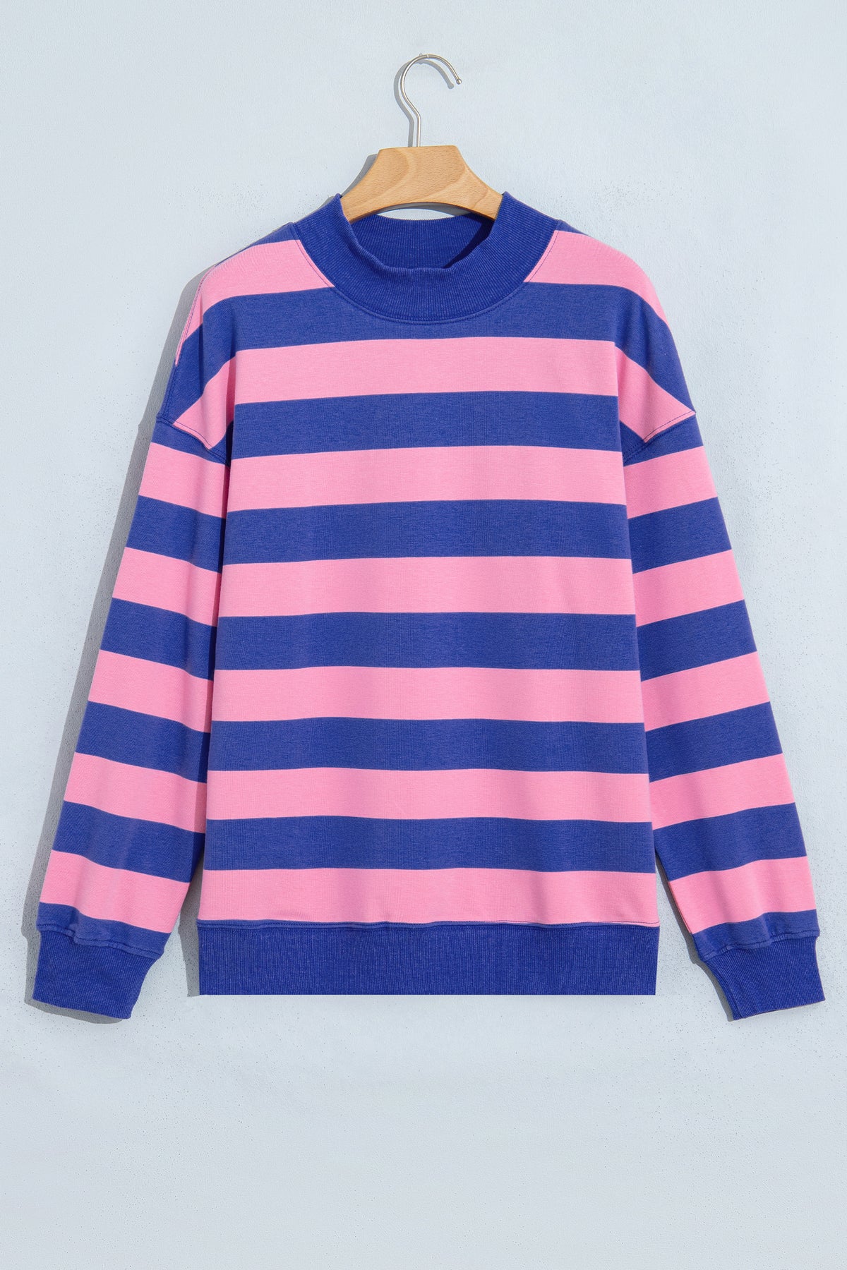 Rose Stripe Colorblock Mock Neck Relaxed Sweatshirt