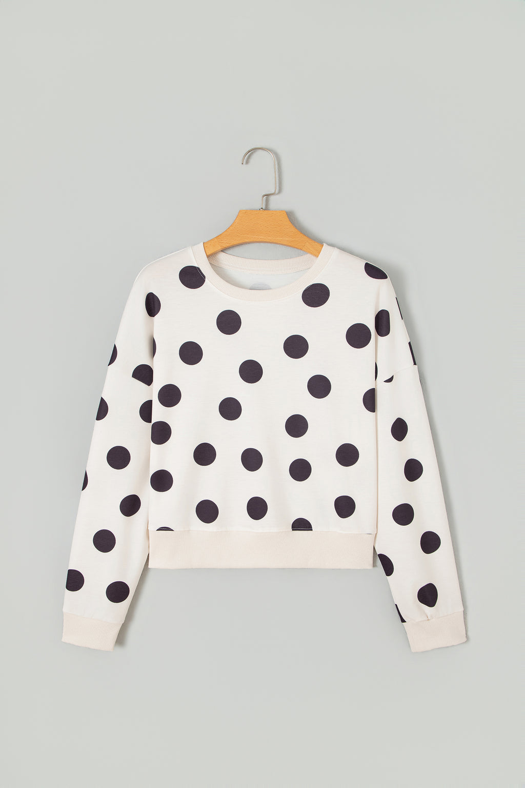 Beige Casual Polka Dot Round Neck Pullover Sweatshirt