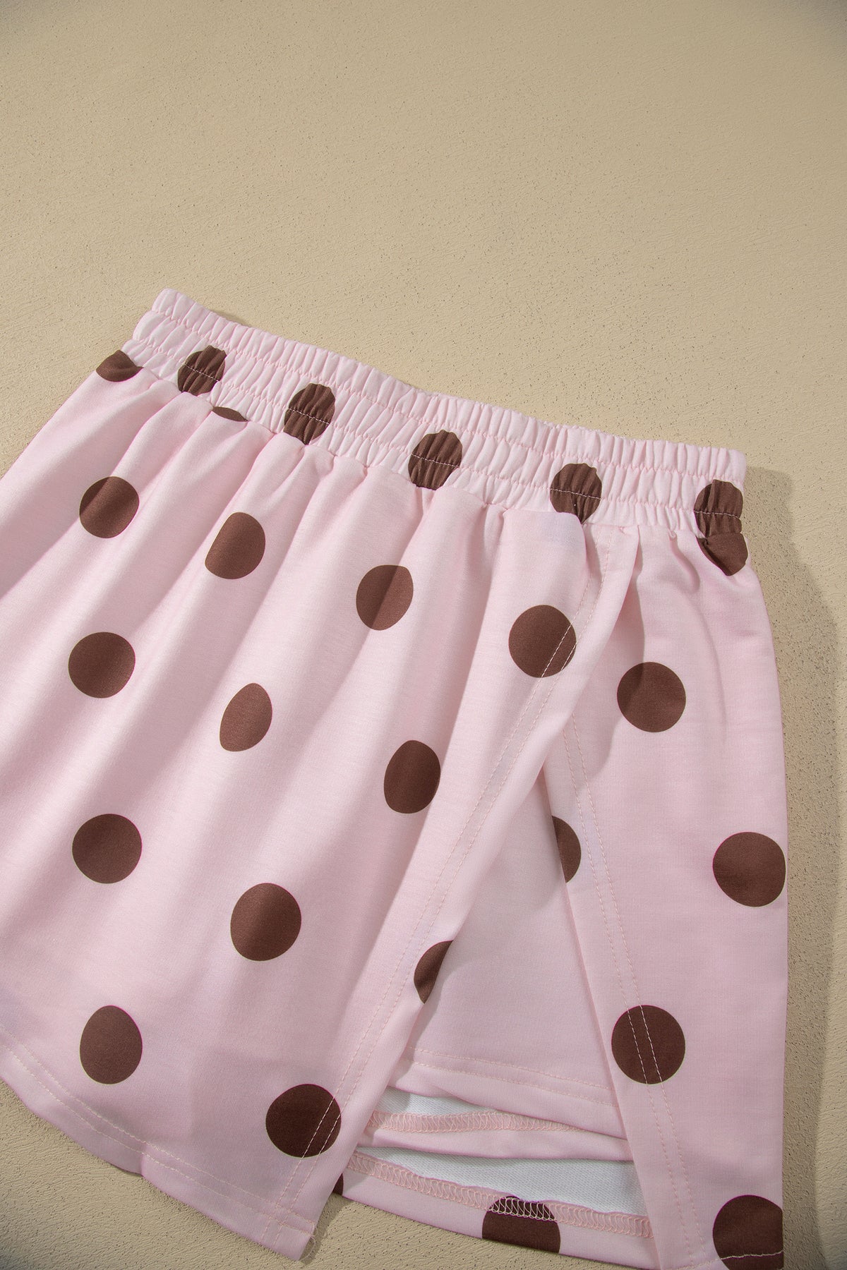Pink Polka Dot Two Piece Set Long Sleeve Casual Skirt Set
