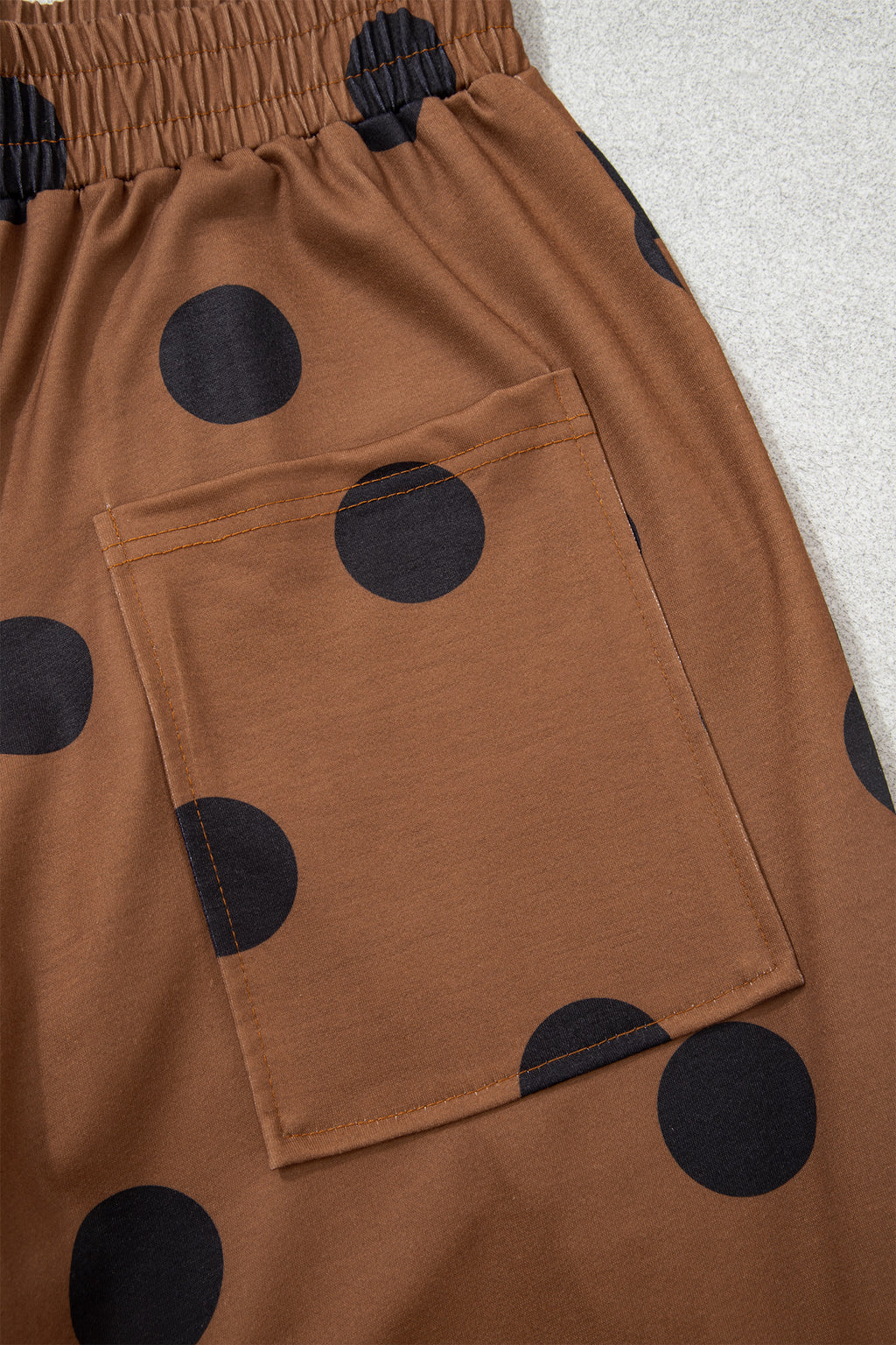 Khaki Polka Dot Wide Leg Elastic Waist Casual Pants