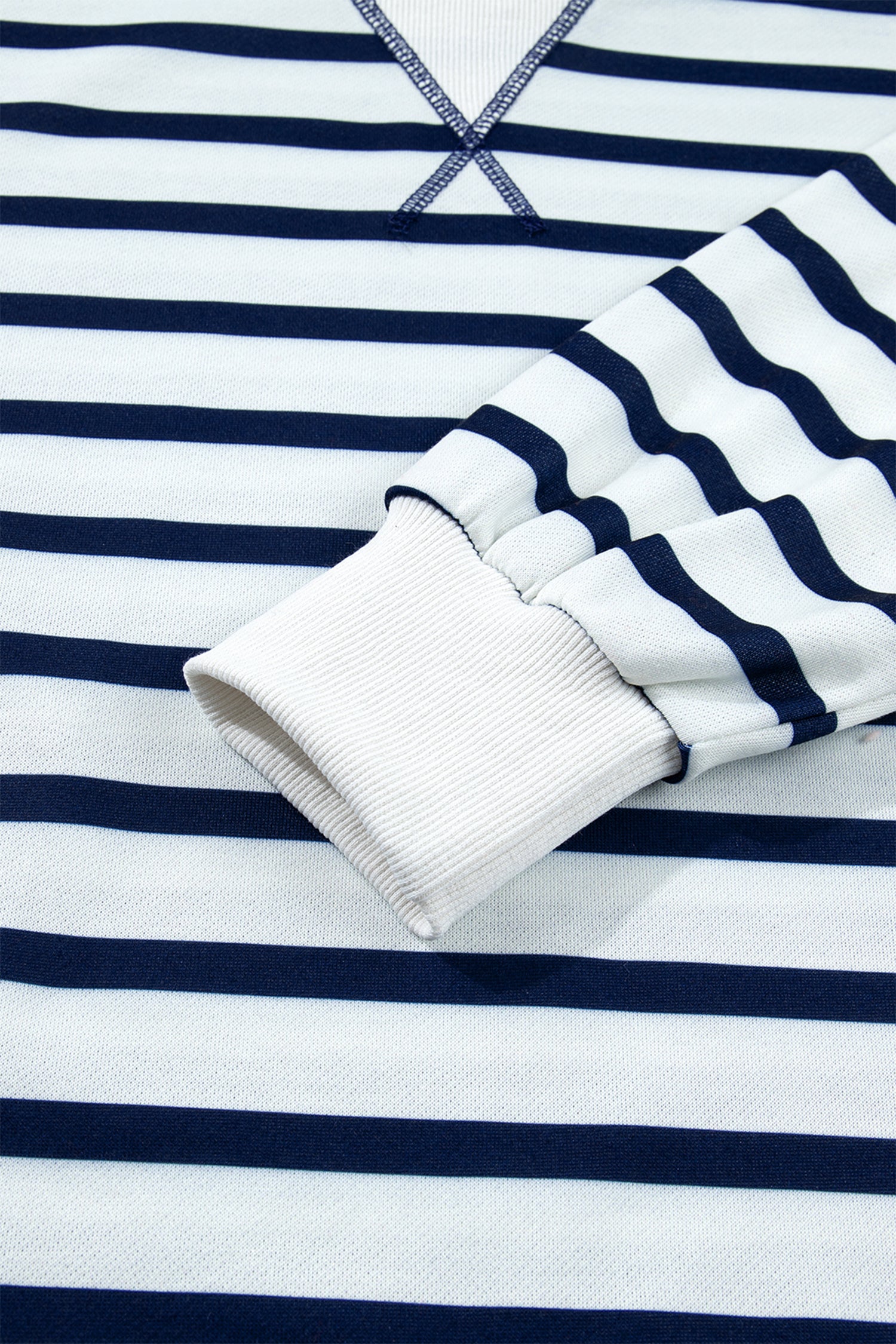 Blue Stripe Striped Stand Neck Long Sleeve Ribbed Cuff Hem Sweatshirt
