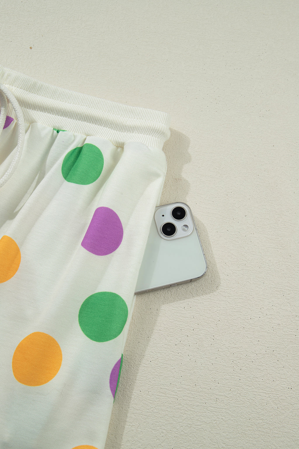 Multicolour Polka Dot Print Drop Shoulder Pullover Drawstring Shorts Set